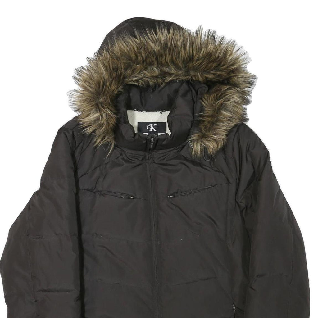 CALVIN KLEIN Womens Black Polyester Blend Puffer Jacket 2XL Zip Hooded