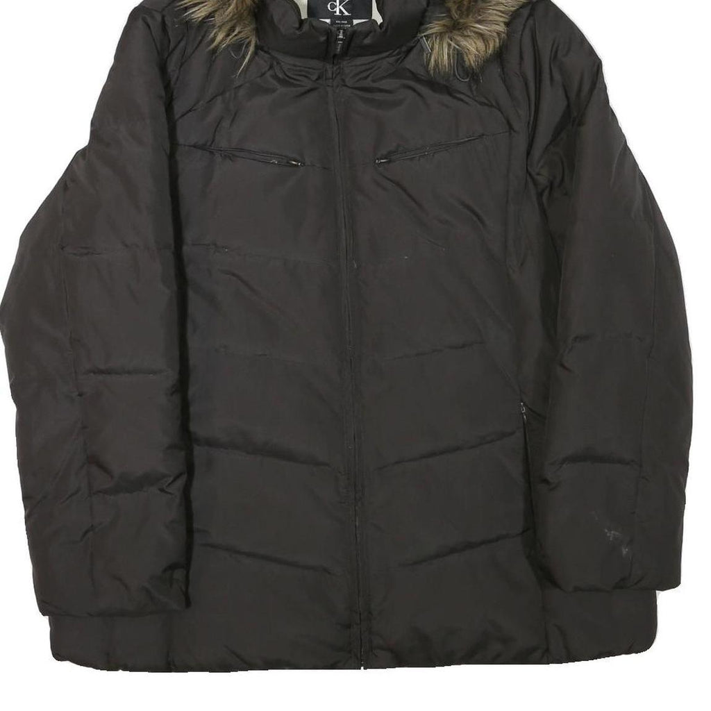 CALVIN KLEIN Womens Black Polyester Blend Puffer Jacket 2XL Zip Hooded