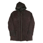 Womens Brown Faux Suede Hooded Jacket UK 16 Zip Plain Warm Casual