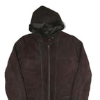 Womens Brown Faux Suede Hooded Jacket UK 16 Zip Plain Warm Casual