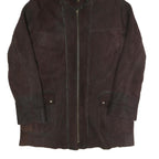 Womens Brown Faux Suede Hooded Jacket UK 16 Zip Plain Warm Casual