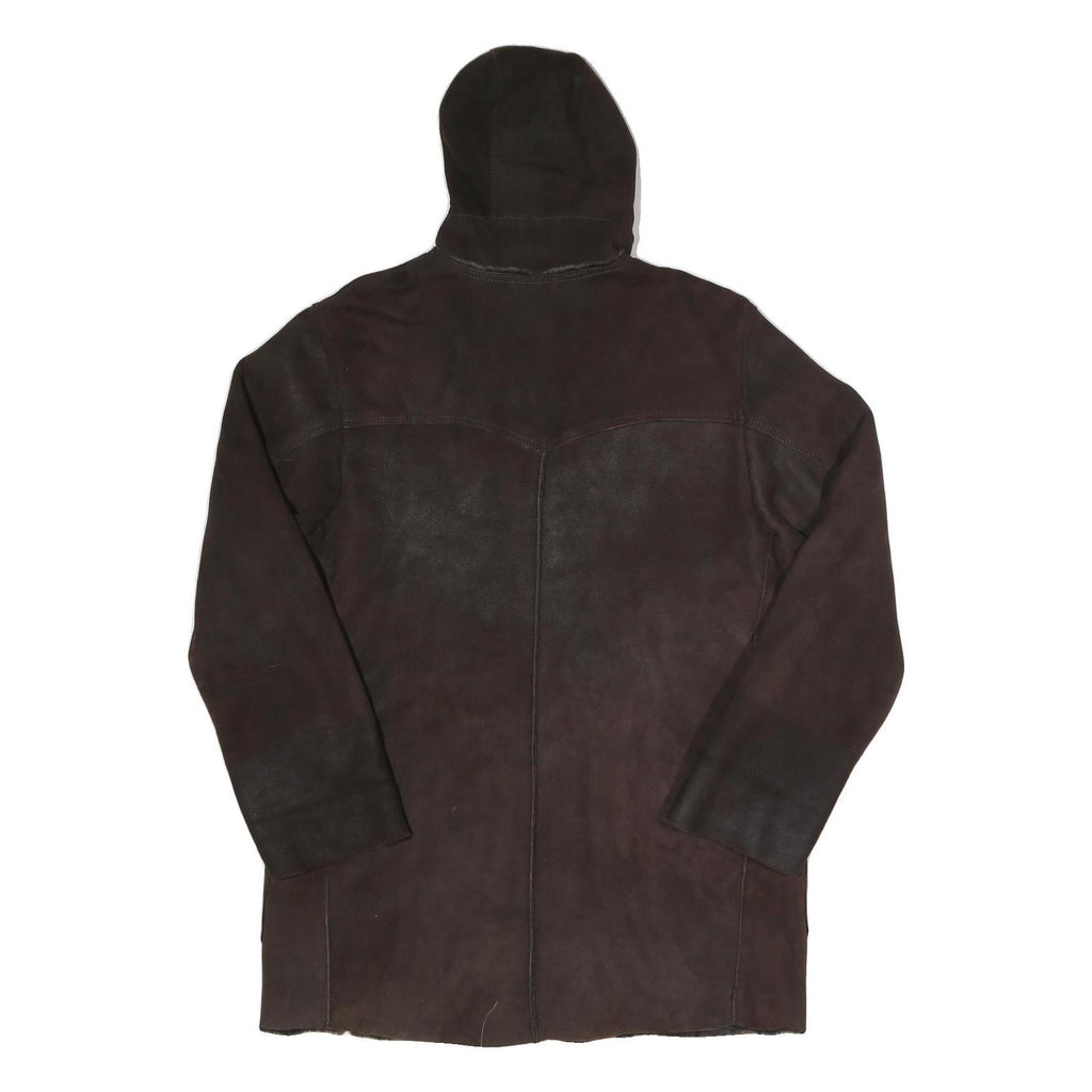 Womens Brown Faux Suede Hooded Jacket UK 16 Zip Plain Warm Casual