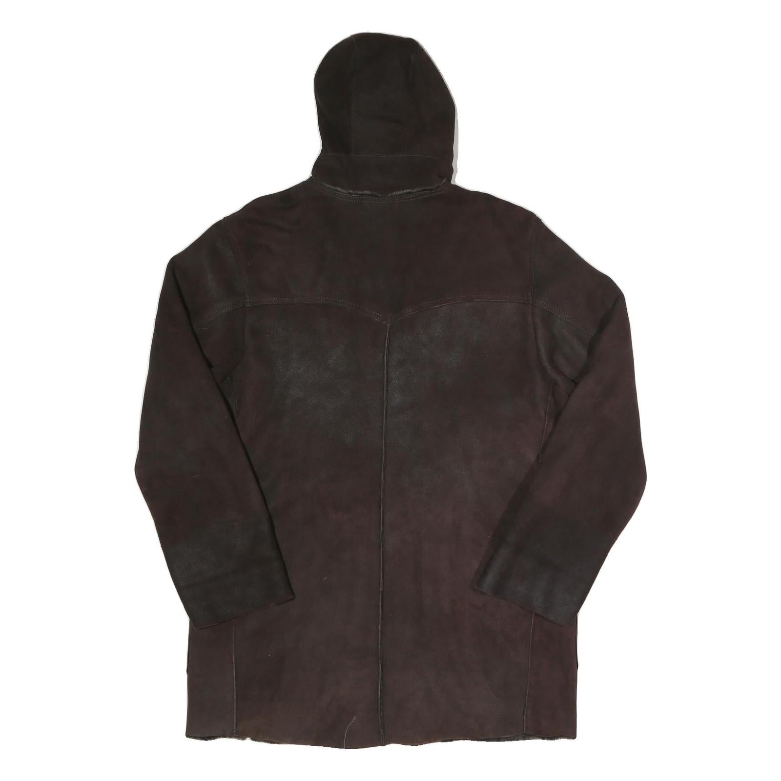 Womens Brown Faux Suede Hooded Jacket UK 16 Zip Plain Warm Casual