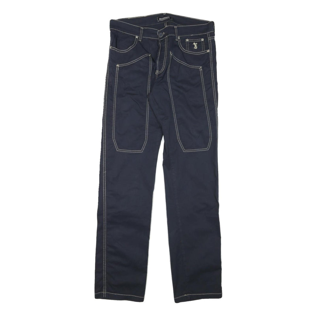 JECKERSON Mens Cotton Blend Navy Slim Straight Trousers W32 L32 Stylish Casual