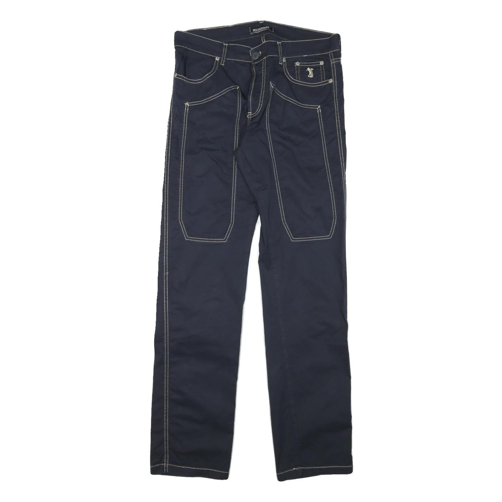 JECKERSON Mens Cotton Blend Navy Slim Straight Trousers W32 L32 Stylish Casual