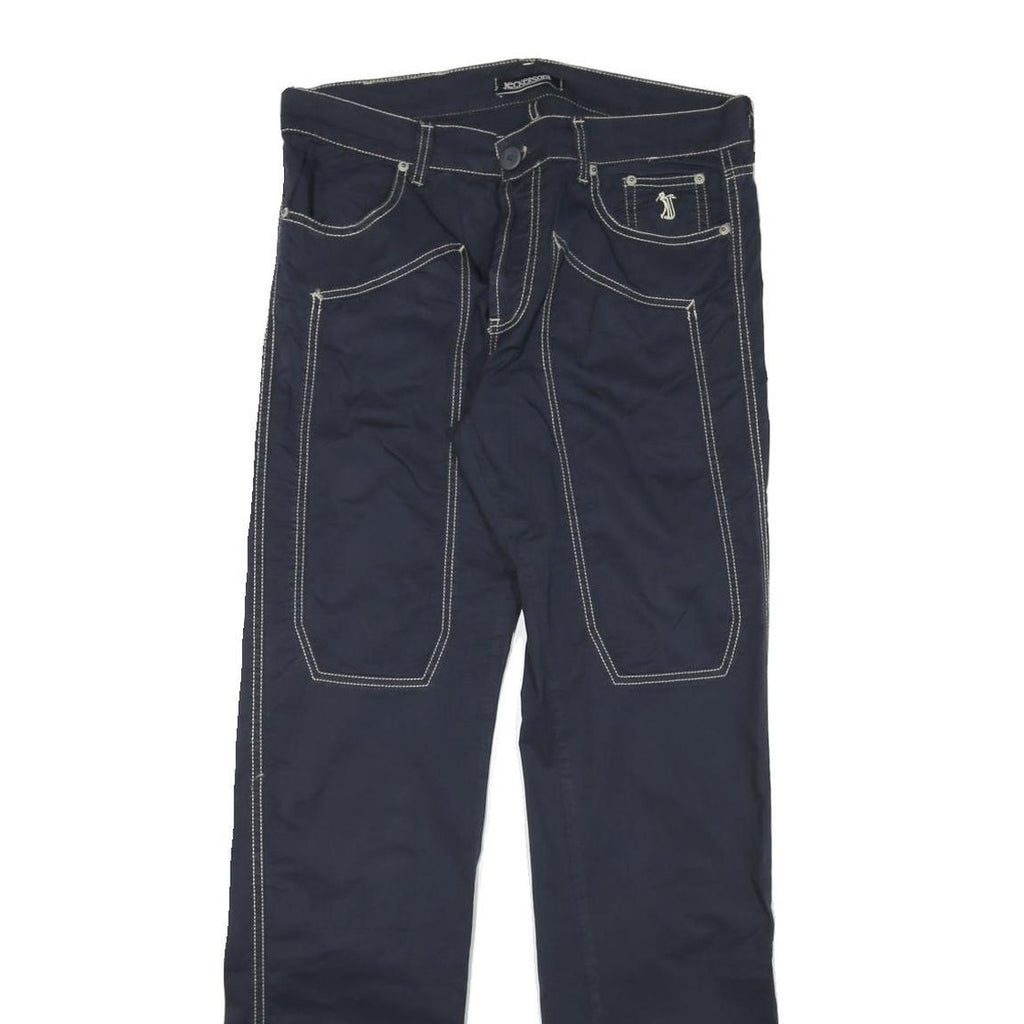 JECKERSON Mens Cotton Blend Navy Slim Straight Trousers W32 L32 Stylish Casual