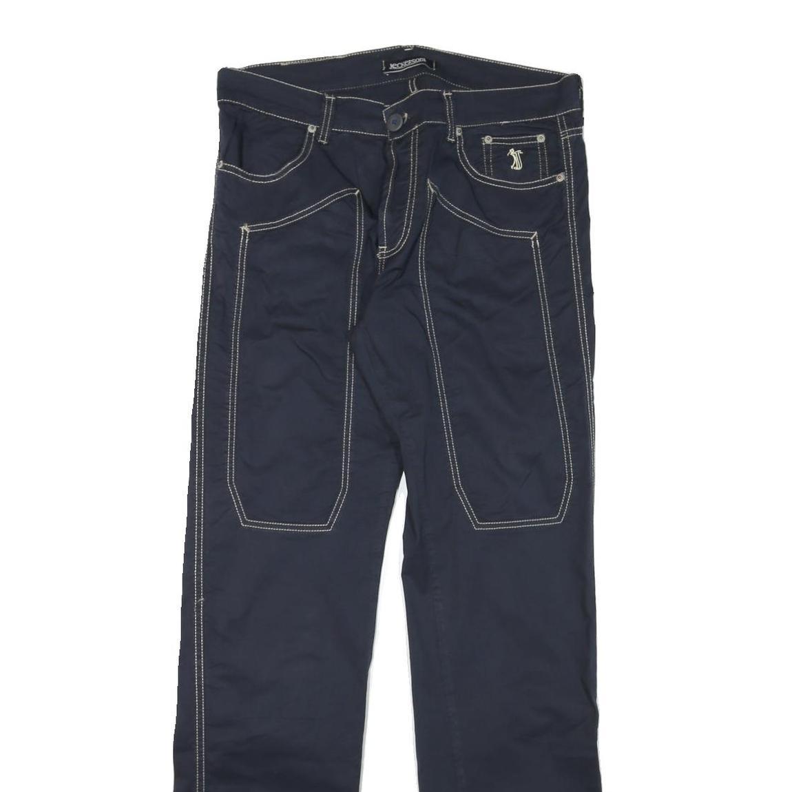 JECKERSON Mens Cotton Blend Navy Slim Straight Trousers W32 L32 Stylish Casual
