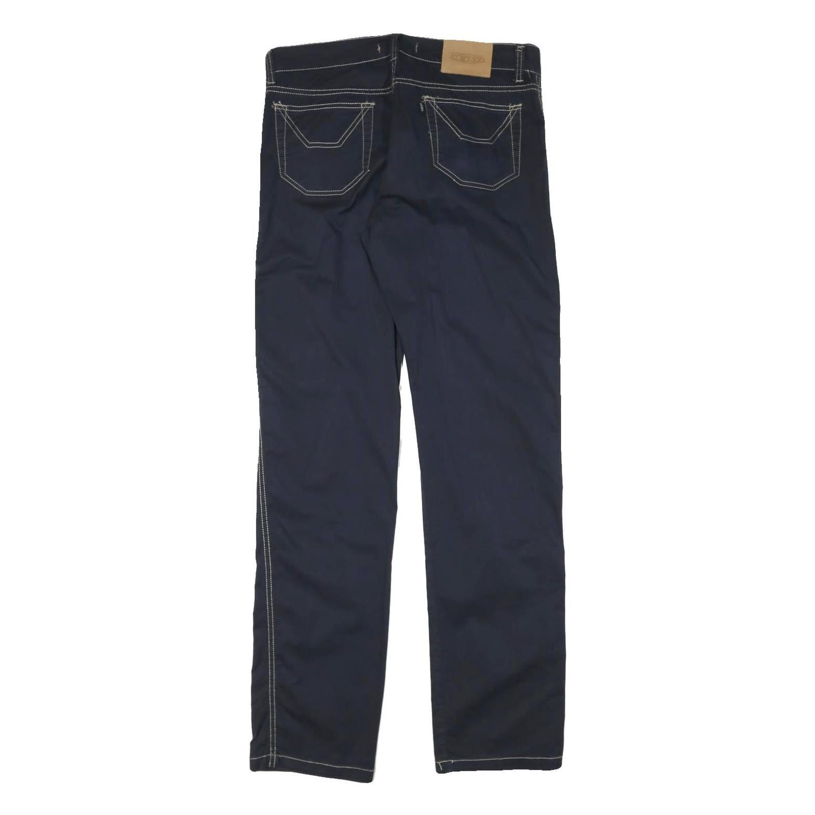 JECKERSON Mens Cotton Blend Navy Slim Straight Trousers W32 L32 Stylish Casual