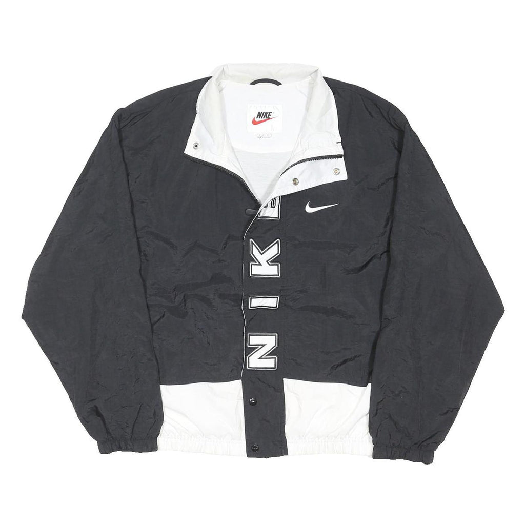 NIKE Mens Black & White Nylon Zip Jacket M Sportswear Large Logo Casual