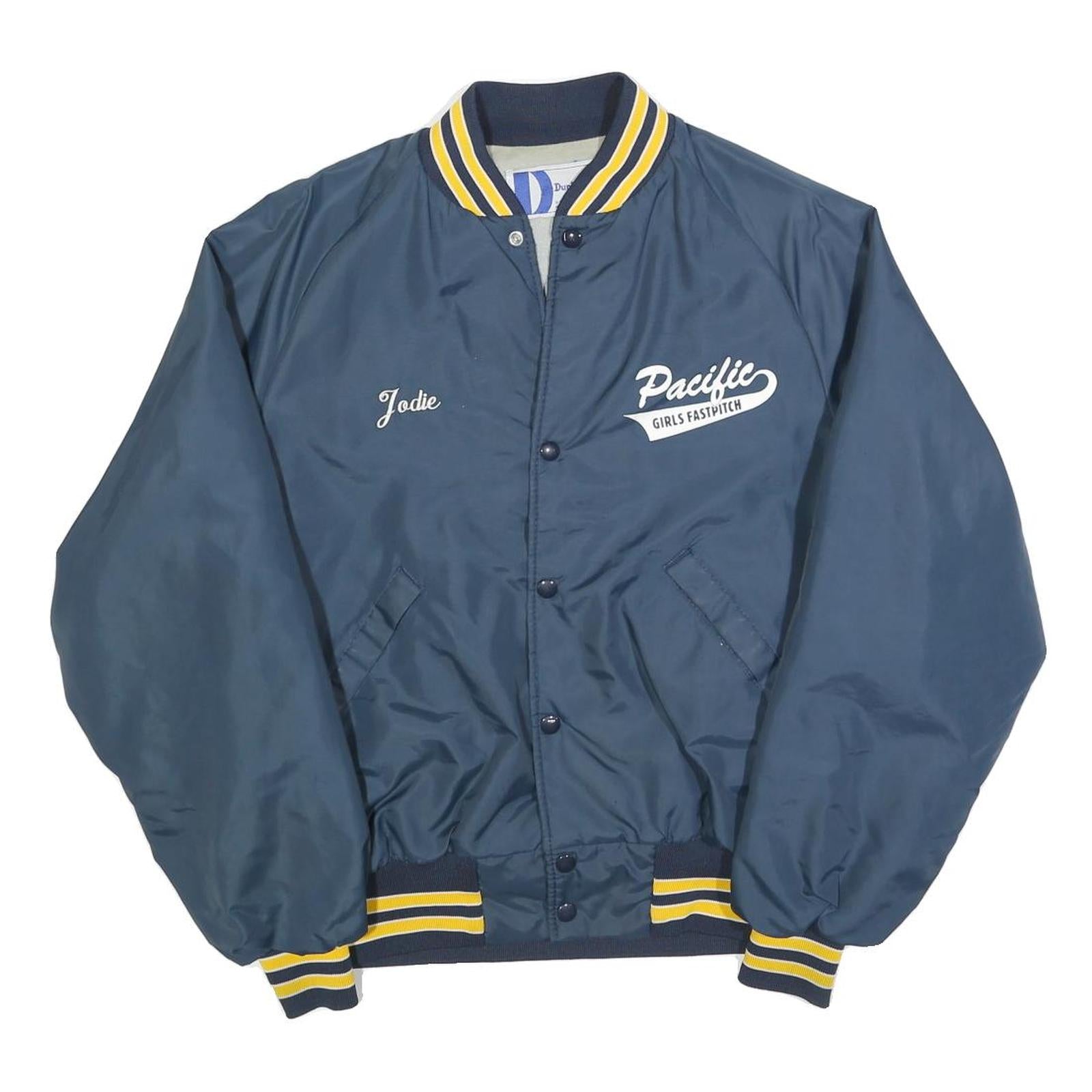DUNBROOKE Mens Blue Yellow Varsity Jacket M Polyester Blend Button Plain