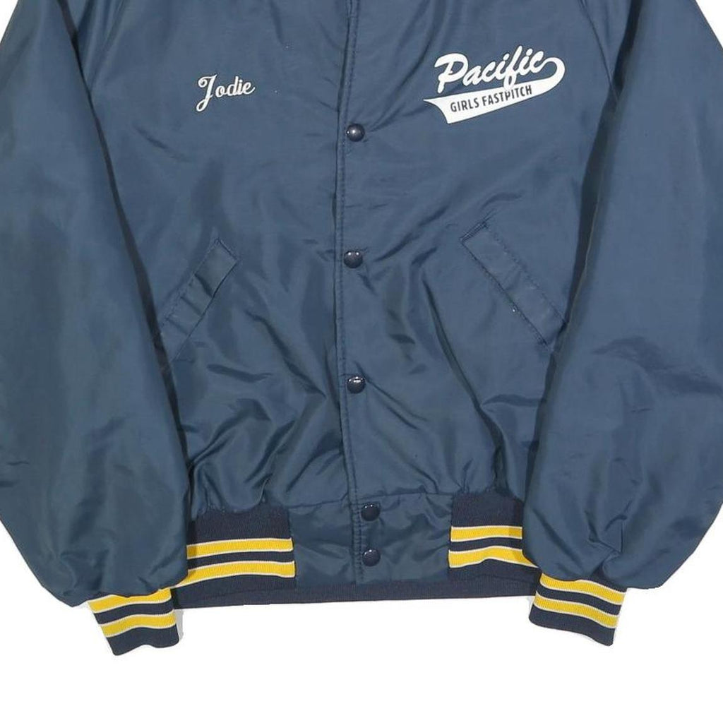 DUNBROOKE Mens Blue Yellow Varsity Jacket M Polyester Blend Button Plain
