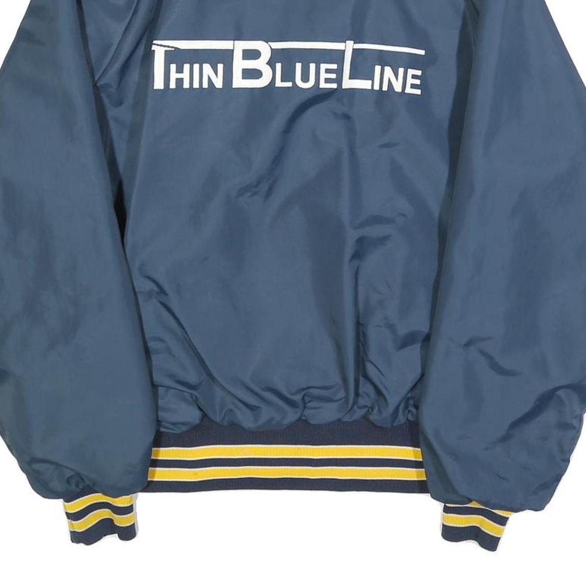 DUNBROOKE Mens Blue Yellow Varsity Jacket M Polyester Blend Button Plain