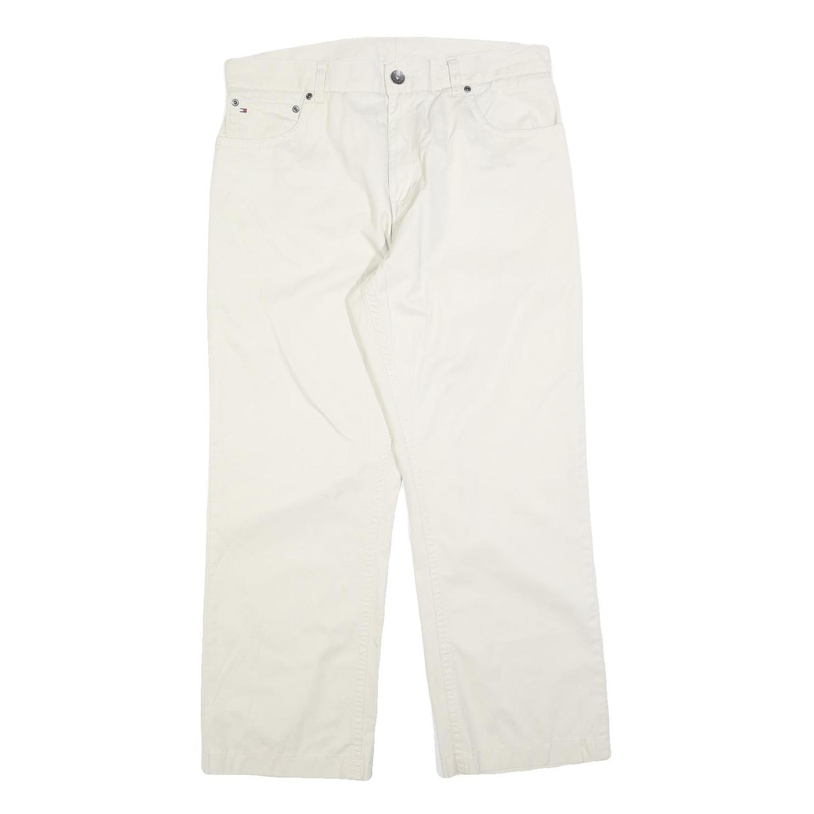 TOMMY HILFIGER Mens Cotton Blend White Regular Straight Trousers W35 L28 Classic