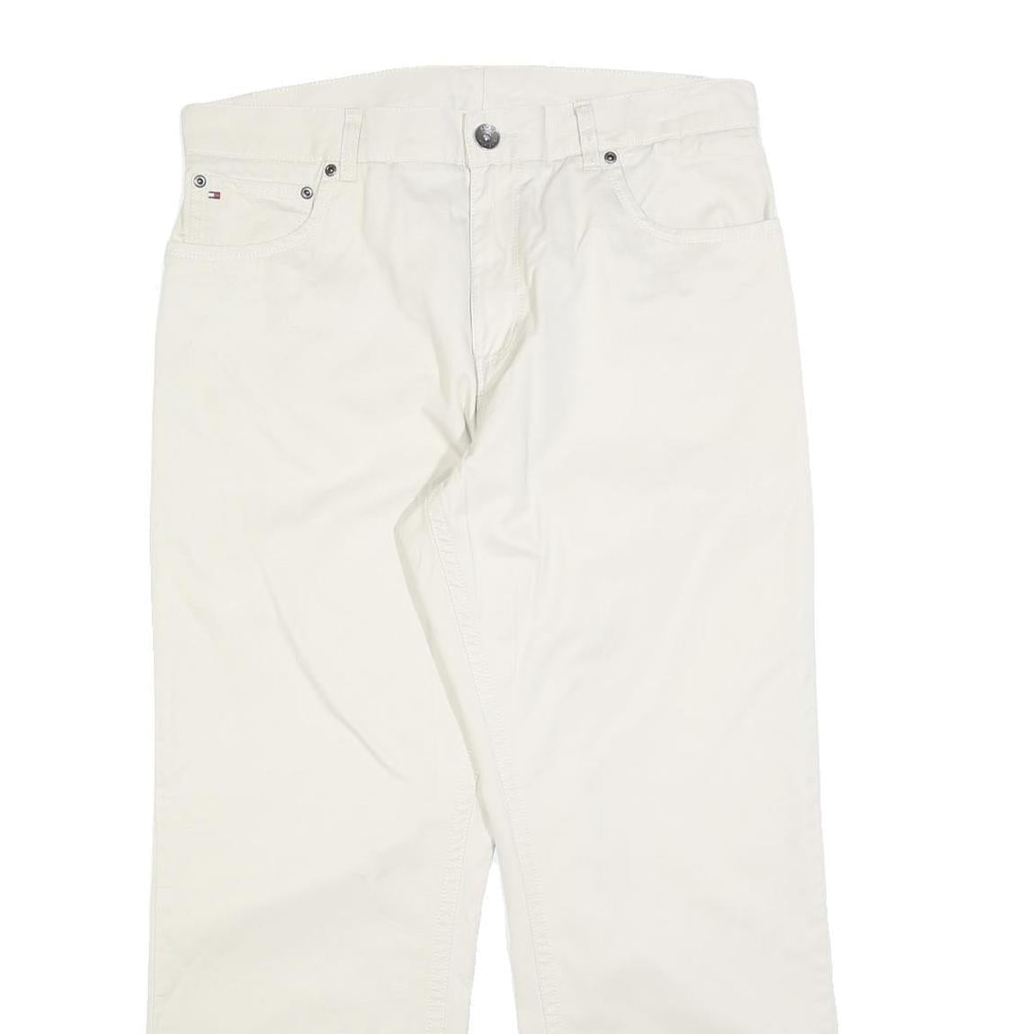 TOMMY HILFIGER Mens Cotton Blend White Regular Straight Trousers W35 L28 Classic