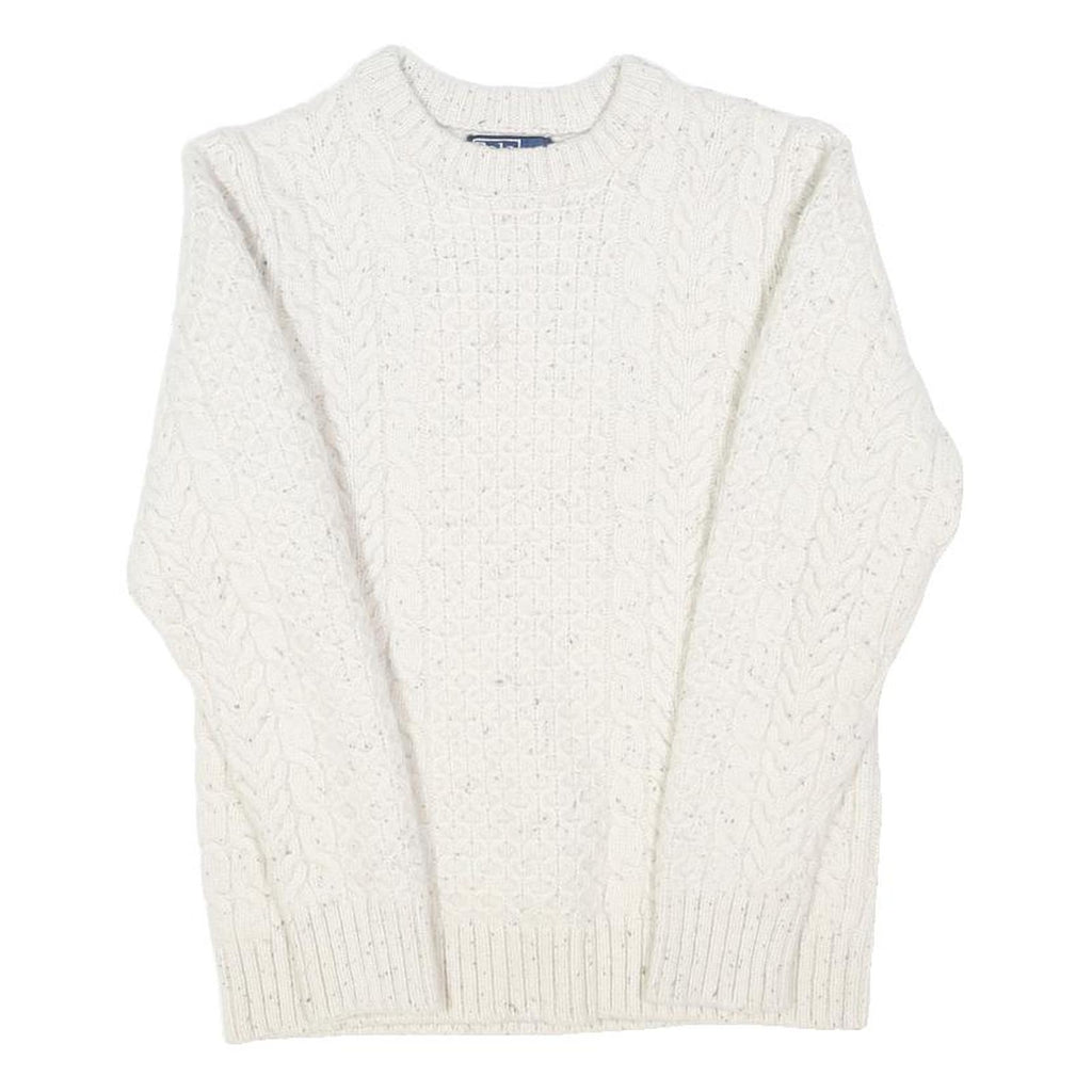 POLO RALPH LAUREN Womens White Patterned Wool Jumper Cable Knit Crew Neck M