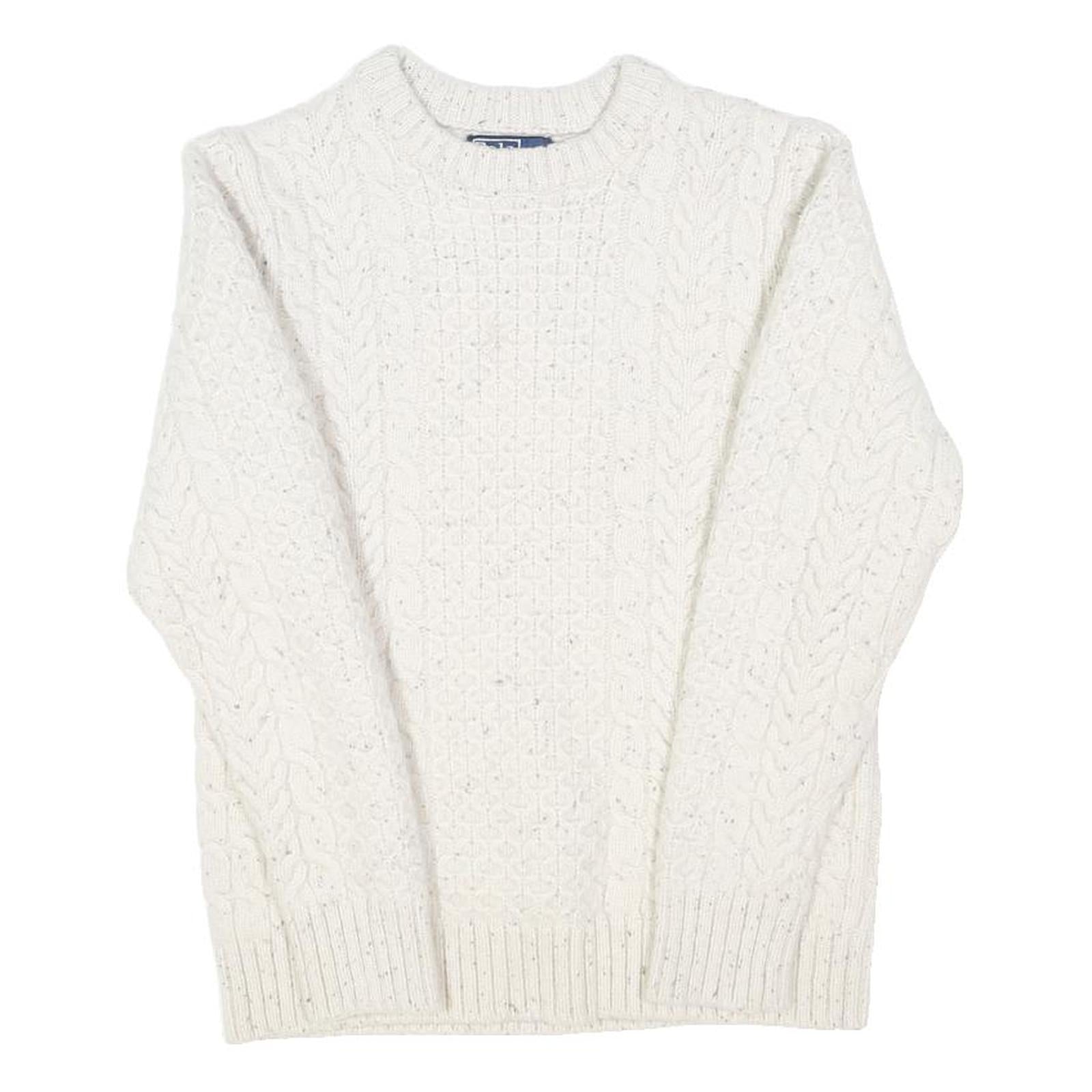 POLO RALPH LAUREN Womens White Patterned Wool Jumper Cable Knit Crew Neck M
