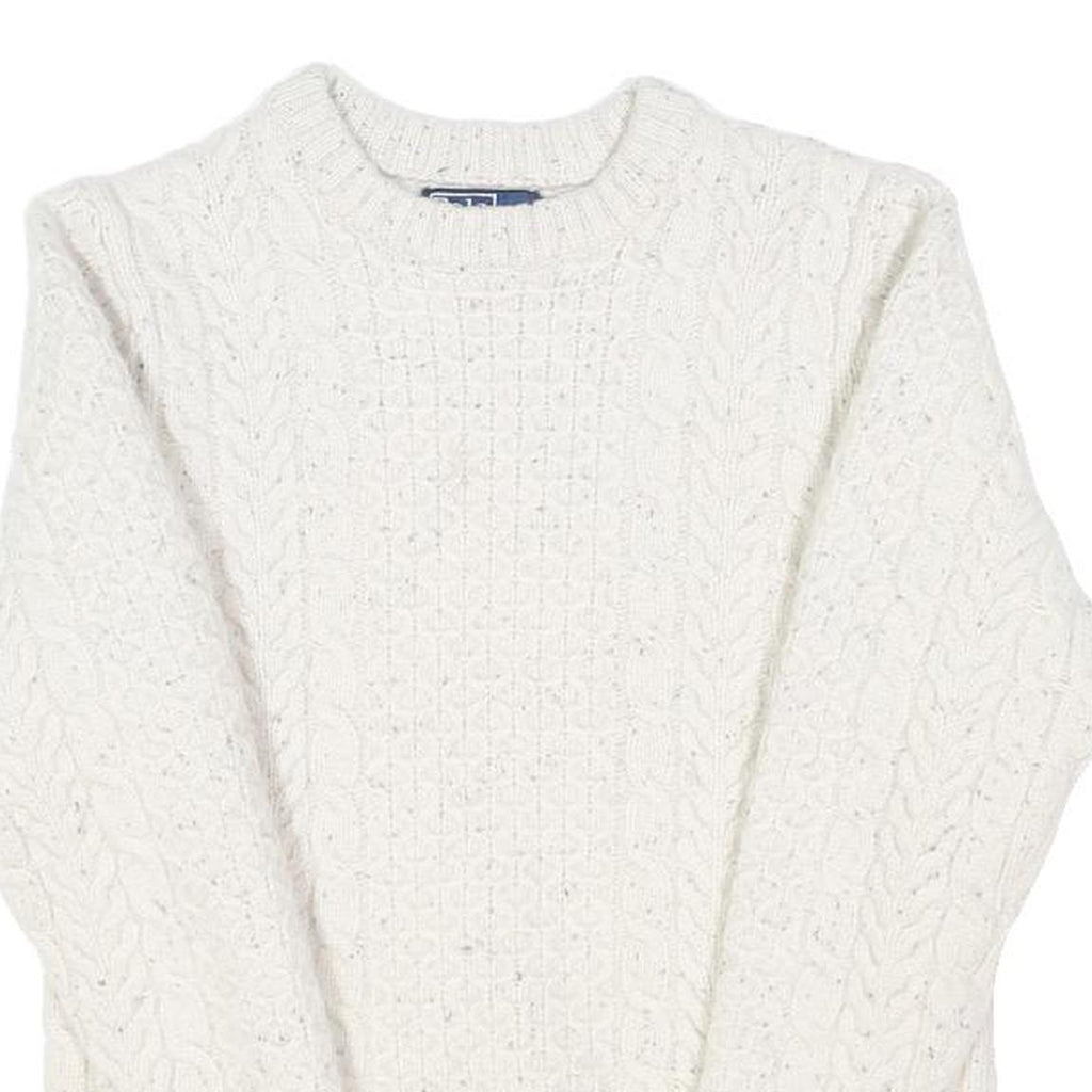 POLO RALPH LAUREN Womens White Patterned Wool Jumper Cable Knit Crew Neck M