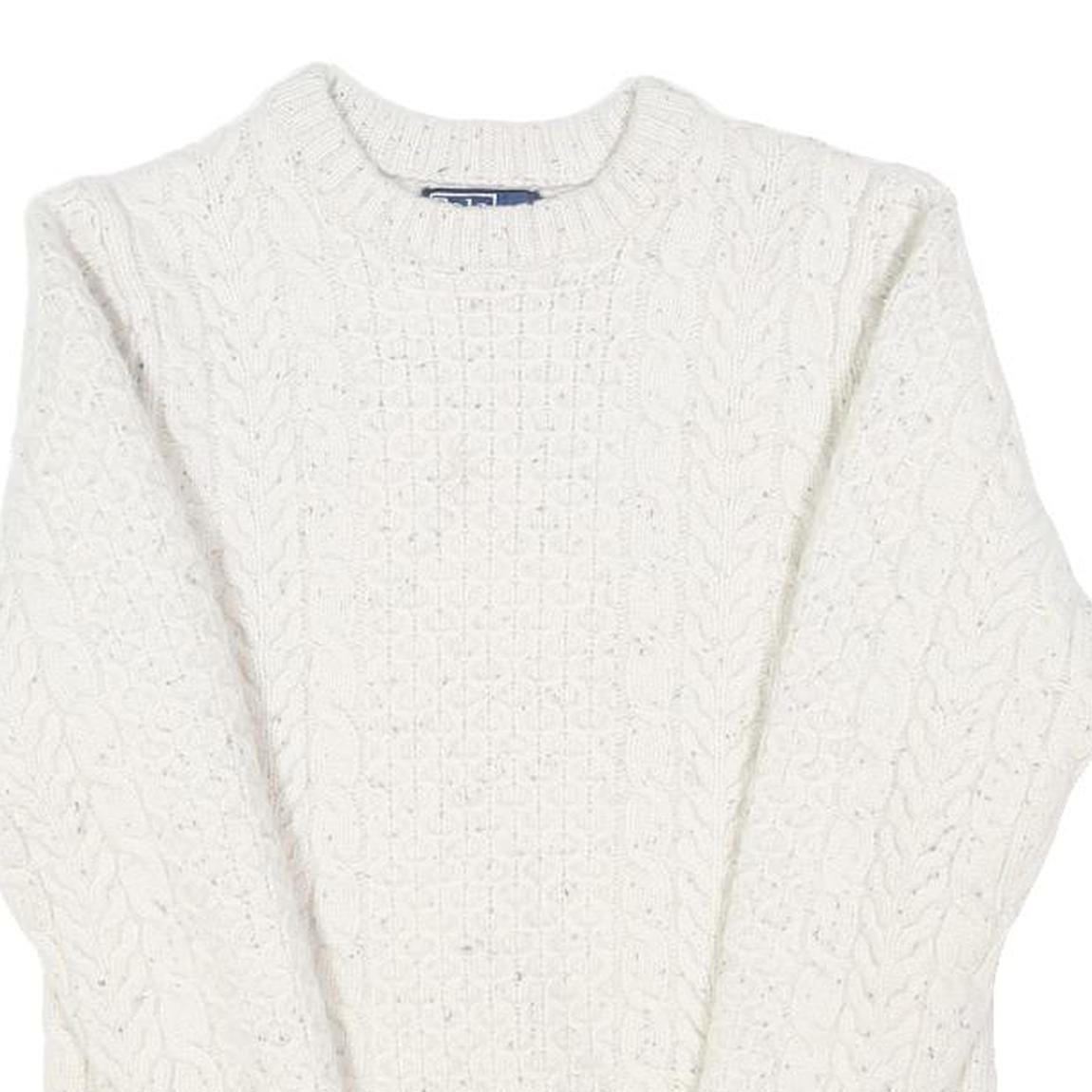 POLO RALPH LAUREN Womens White Patterned Wool Jumper Cable Knit Crew Neck M