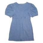 QED LONDON Womens Blue Denim Day Cotton Blend Dress UK 14 Puff Sleeve Zip Up