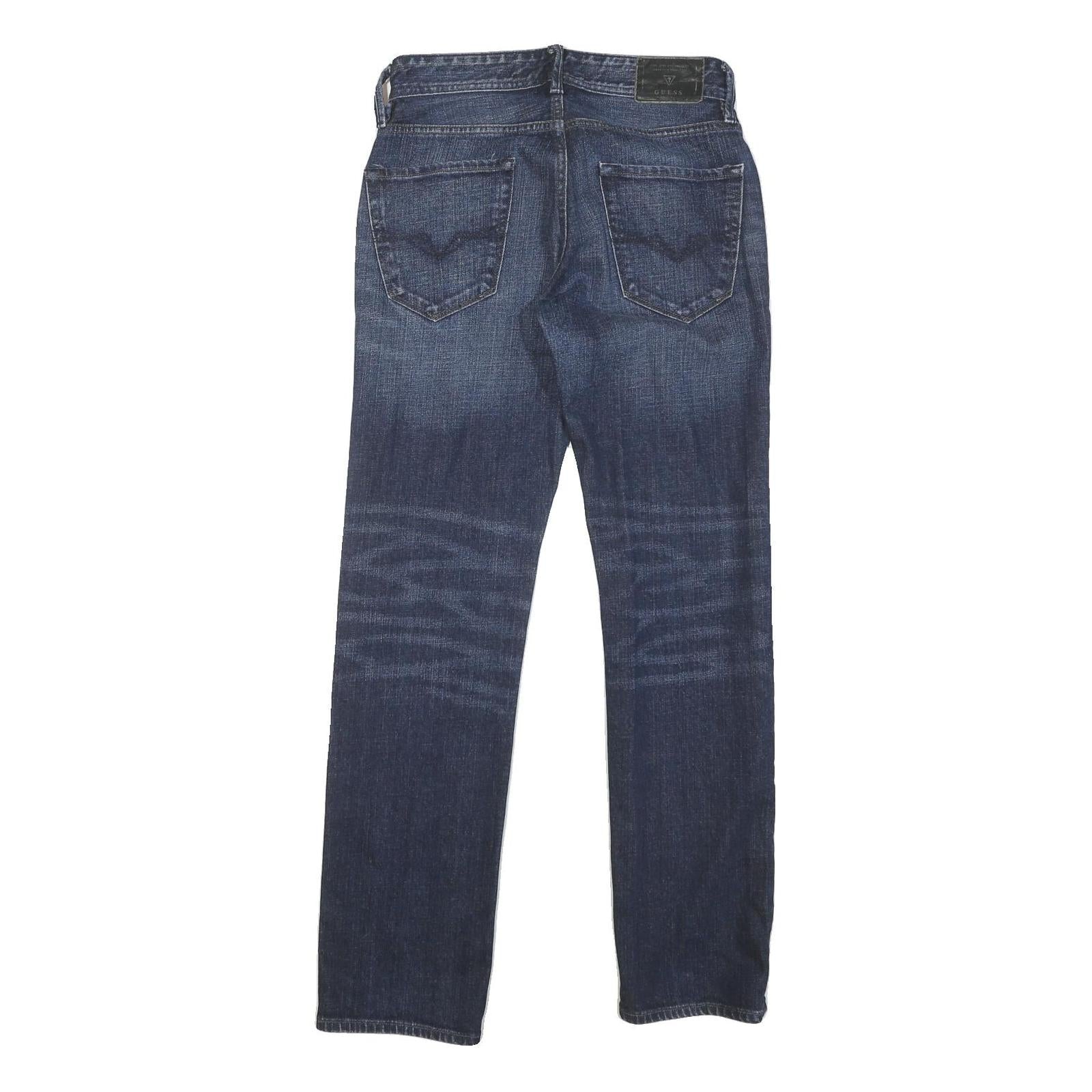 GUESS Mens Blue Regular Fit Straight Denim Jeans W30 L31 Classic Zip Pocket