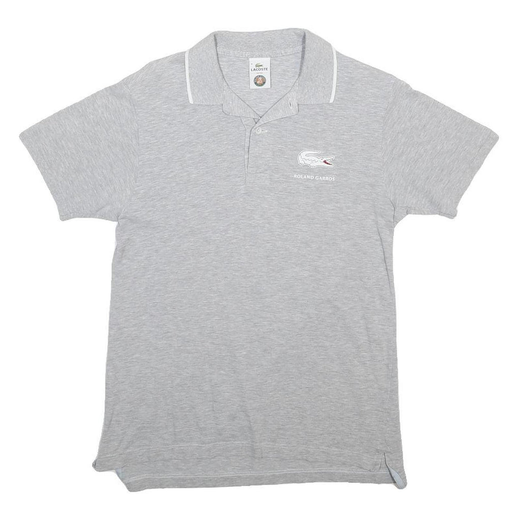 LACOSTE Mens Grey Short Sleeve Roland Garros Polo Shirt S Cotton Blend
