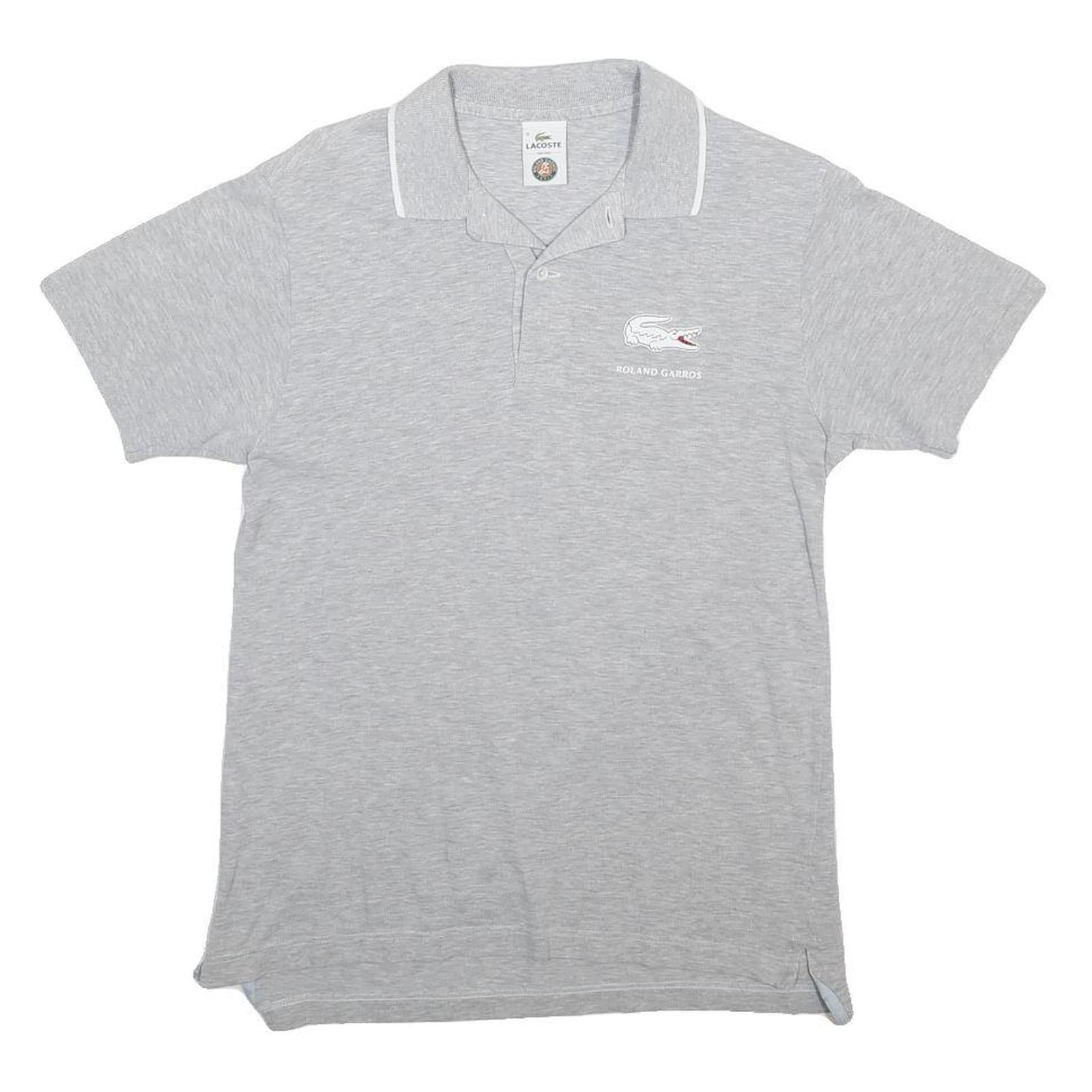 LACOSTE Mens Grey Short Sleeve Roland Garros Polo Shirt S Cotton Blend
