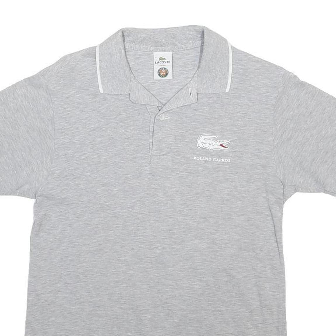 LACOSTE Mens Grey Short Sleeve Roland Garros Polo Shirt S Cotton Blend