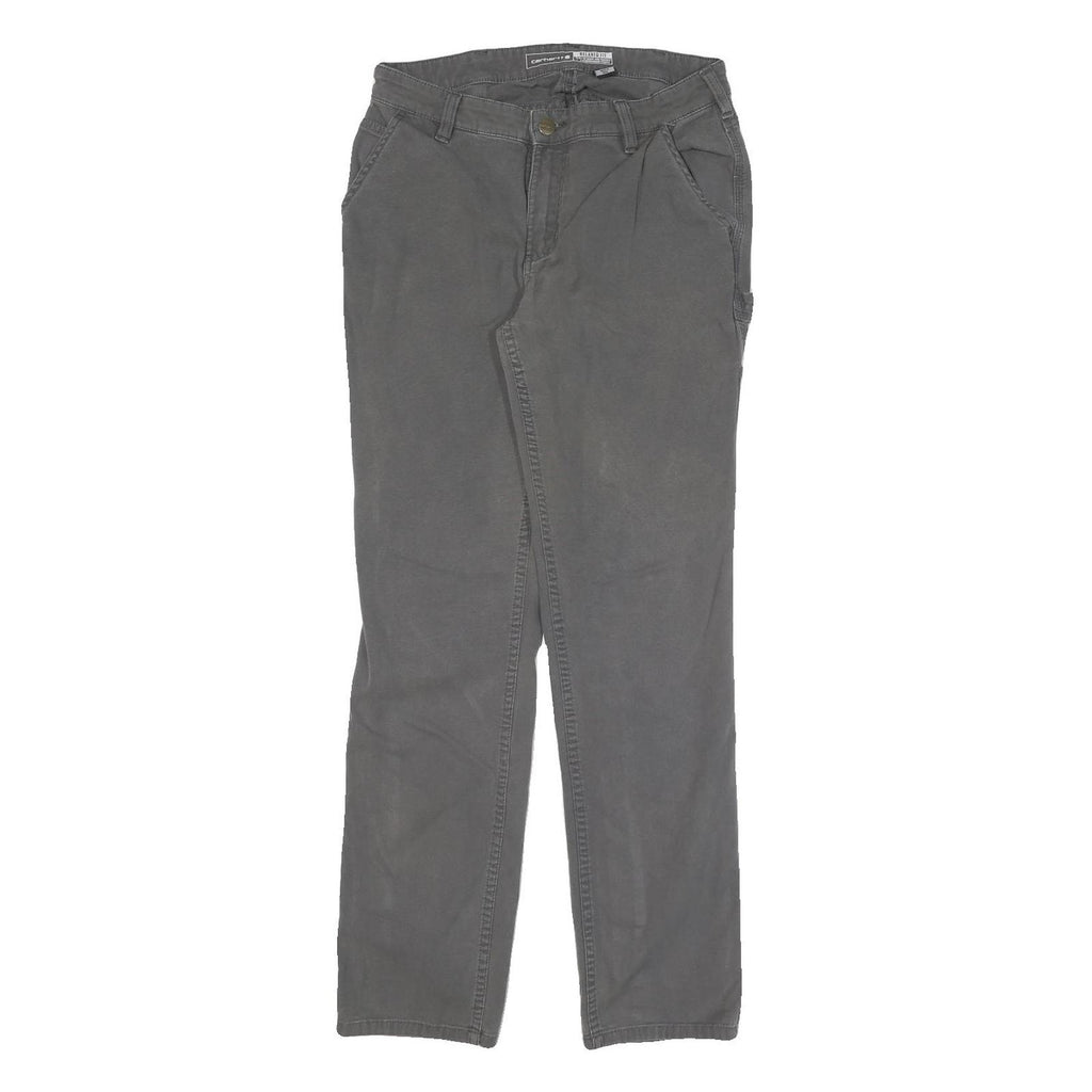 CARHARTT Womens Cotton Blend Grey Regular Straight Trousers W26 L29 Zip Closure