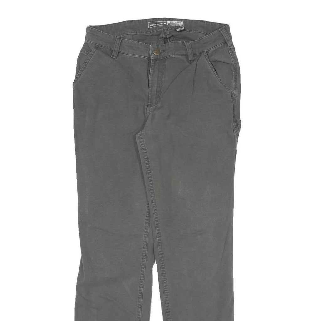 CARHARTT Womens Cotton Blend Grey Regular Straight Trousers W26 L29 Zip Closure