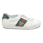 GUCCI Ace Mens Low Top Trainers White Leather UK 6.5 Tiger Embroidered Stripe