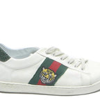 GUCCI Ace Mens Low Top Trainers White Leather UK 6.5 Tiger Embroidered Stripe