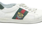 GUCCI Ace Mens Low Top Trainers White Leather UK 6.5 Tiger Embroidered Stripe