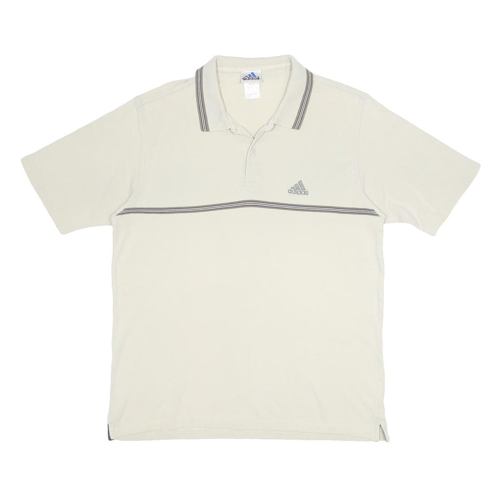 ADIDAS Mens Cream Polo Shirt L Cotton Short Sleeve Striped Casual Sportswear