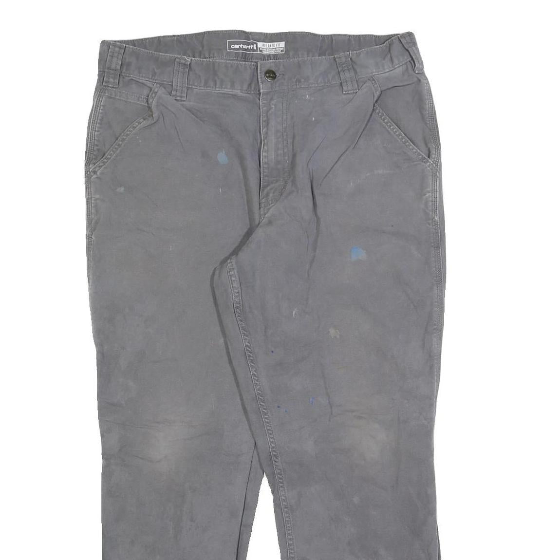 CARHARTT Mens Relaxed Grey Jeans Cotton Blend Zip W36 L30 Workwear Casual