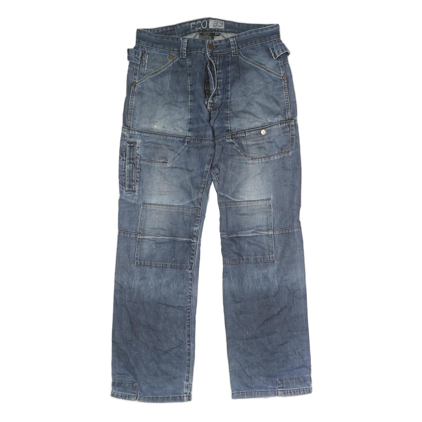 F20 Mens Jeans Blue Regular Straight Denim Medium W32 L28 Button Closure