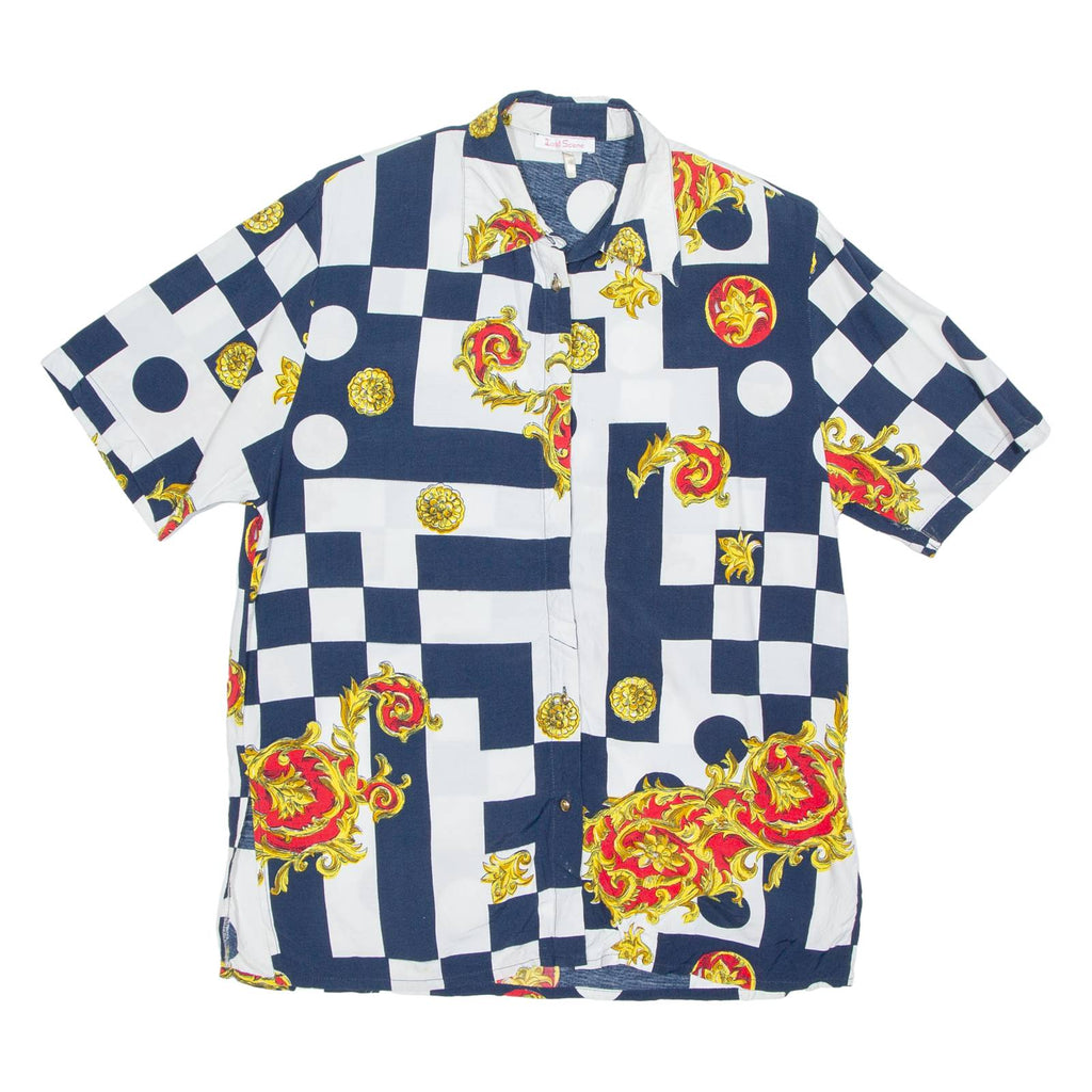 Womens Printed Blouse Blue Crazy Pattern UK 14