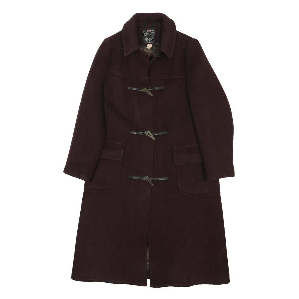 GLOVERALL Womens Maroon Wool Blend Duffle Coat S Woven Button Closure Classic
