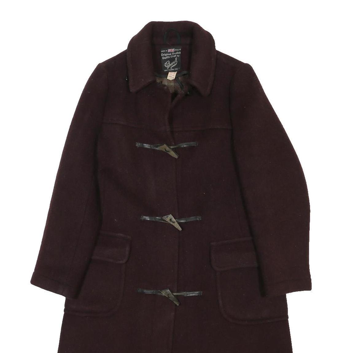GLOVERALL Womens Maroon Wool Blend Duffle Coat S Woven Button Closure Classic