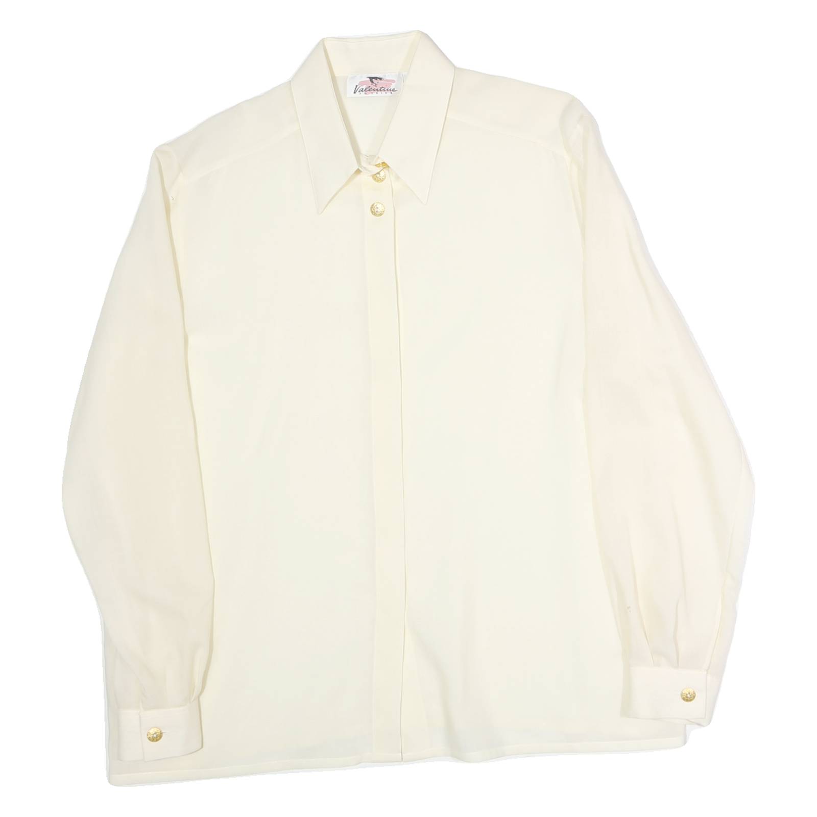 VALENTINE Womens Cream Shirt Long Sleeve Collared Plain M Classic Elegant Top