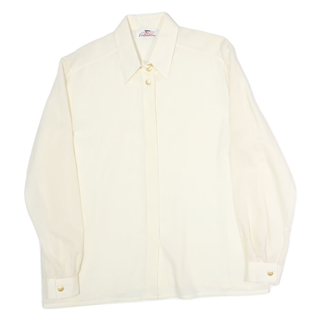 VALENTINE Womens Cream Shirt Long Sleeve Collared Plain M Classic Elegant Top