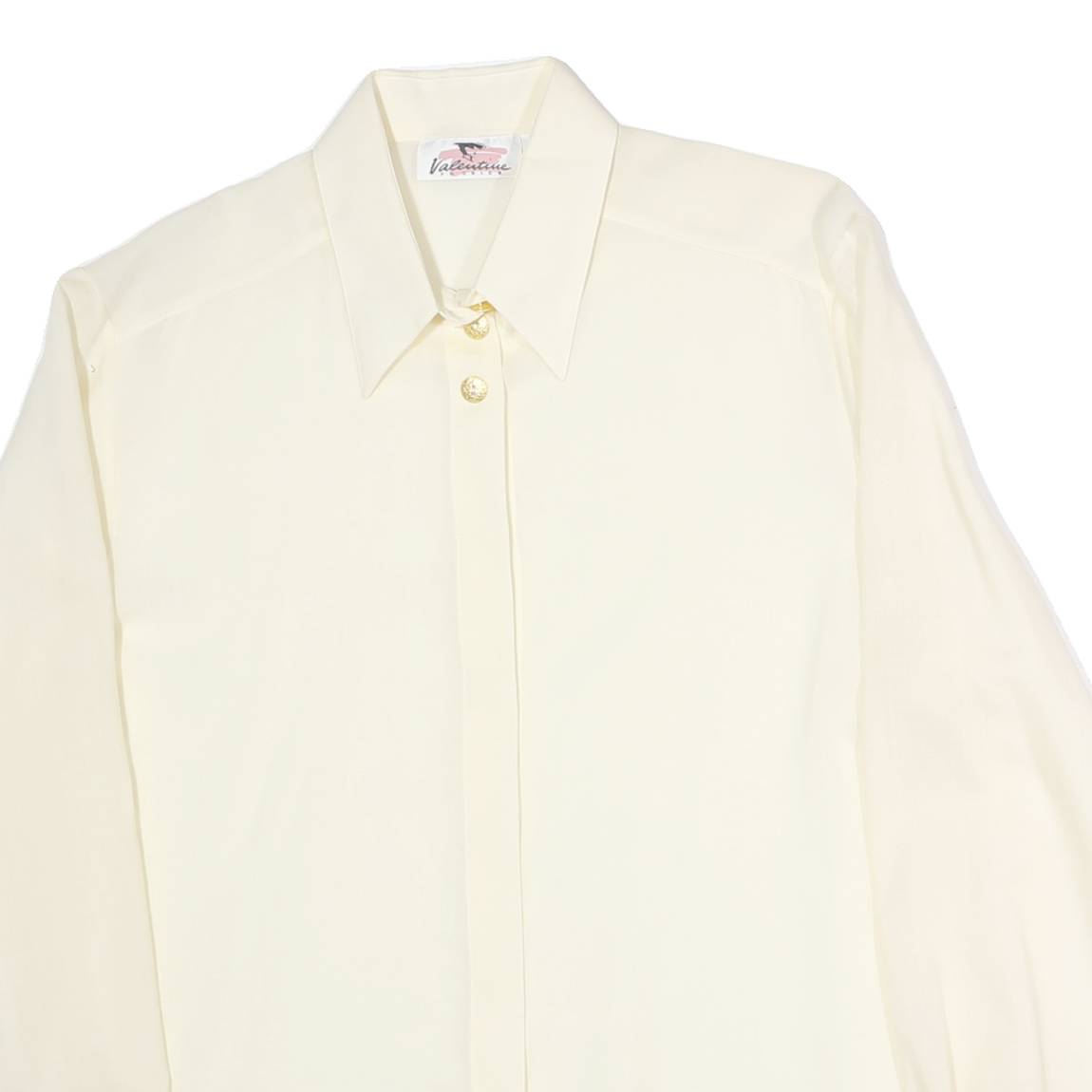 VALENTINE Womens Cream Shirt Long Sleeve Collared Plain M Classic Elegant Top