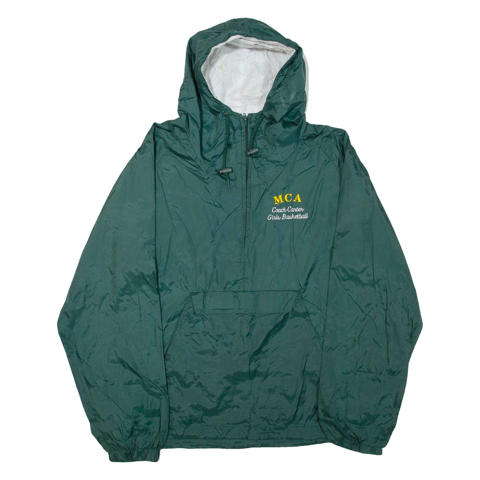 CHARLES RIVER APPAREL Basketball Mens Pullover Jacket Green Nylon Hooded L