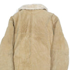 Womens Beige Leather Faux Fur Collar Full Zip Jacket M Suede Winter Outerwear