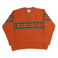 EDDIE BAUER Womens Orange Patterned Jumper V-Neck Basic Knit L Casual Cotton
