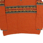 EDDIE BAUER Womens Orange Patterned Jumper V-Neck Basic Knit L Casual Cotton