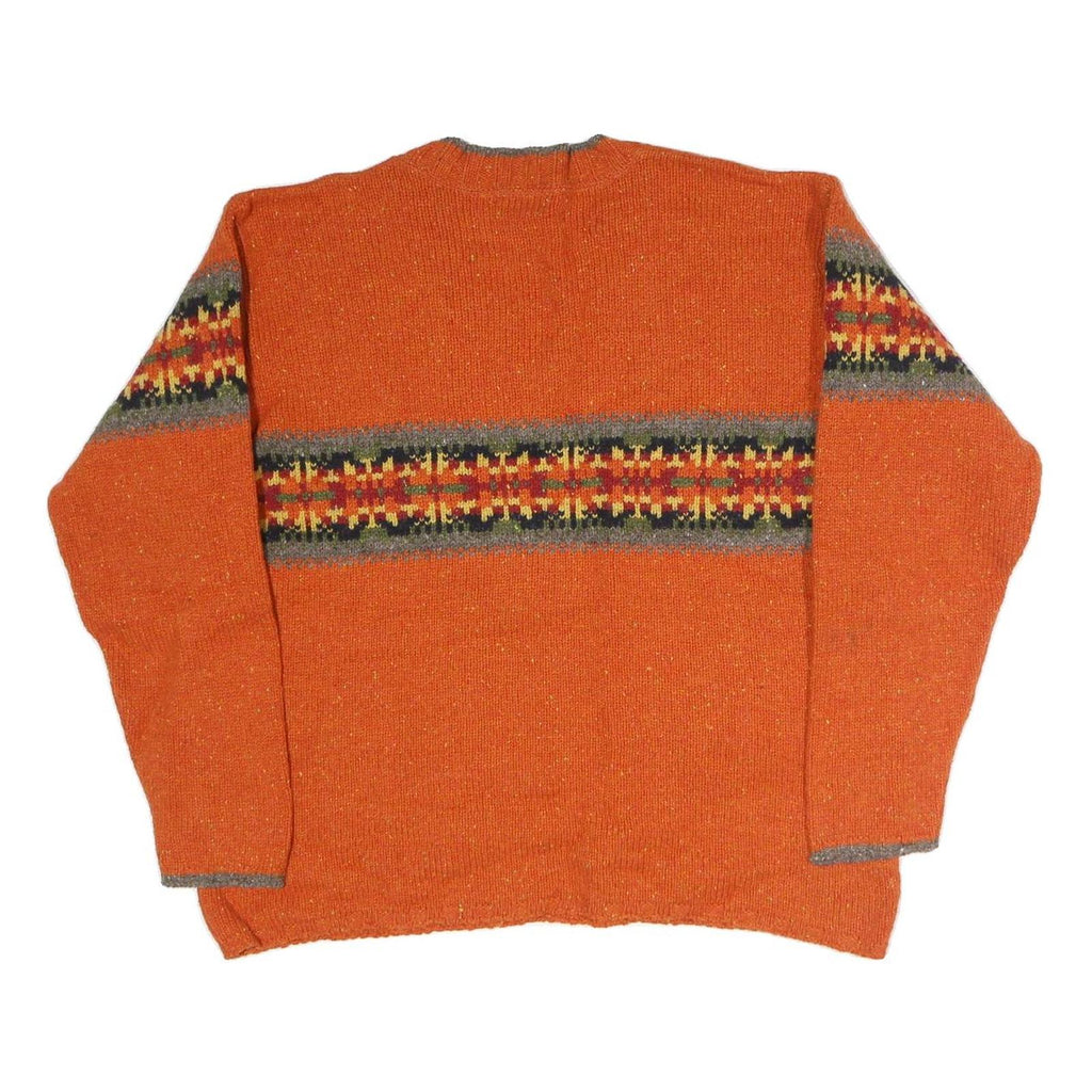 EDDIE BAUER Womens Orange Patterned Jumper V-Neck Basic Knit L Casual Cotton
