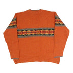 EDDIE BAUER Womens Orange Patterned Jumper V-Neck Basic Knit L Casual Cotton