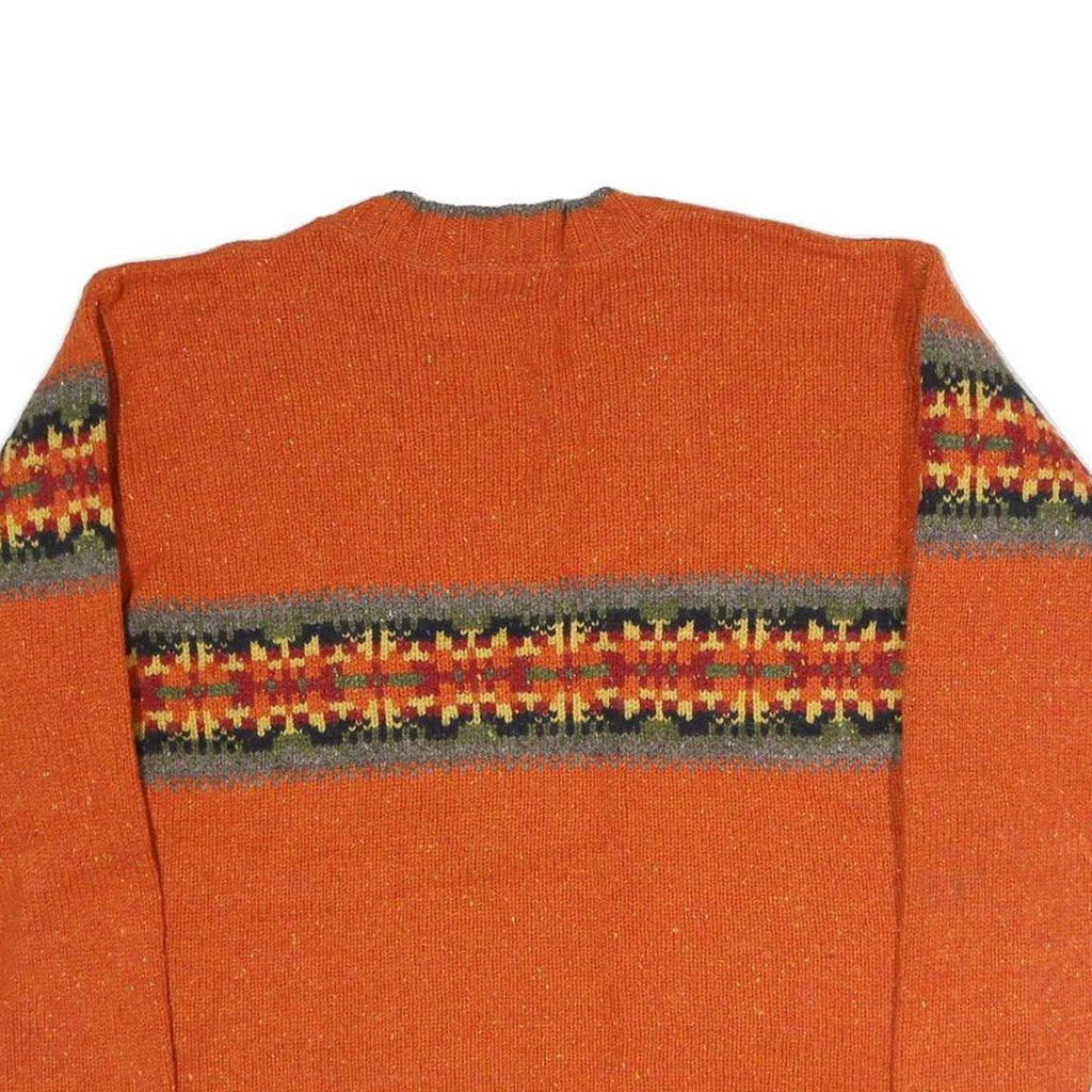 EDDIE BAUER Womens Orange Patterned Jumper V-Neck Basic Knit L Casual Cotton