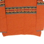 EDDIE BAUER Womens Orange Patterned Jumper V-Neck Basic Knit L Casual Cotton