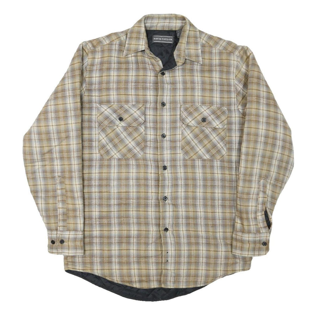 DAVID TAYLOR Mens Beige & Brown Check Shirt S Cotton Blend Casual Long Sleeve
